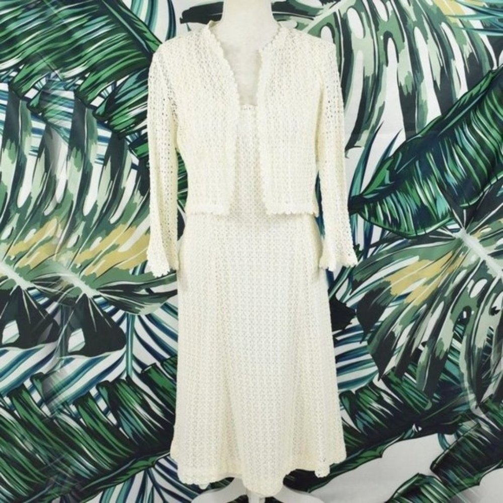 Vintage Robbie Bee knit white boho cardigan dress